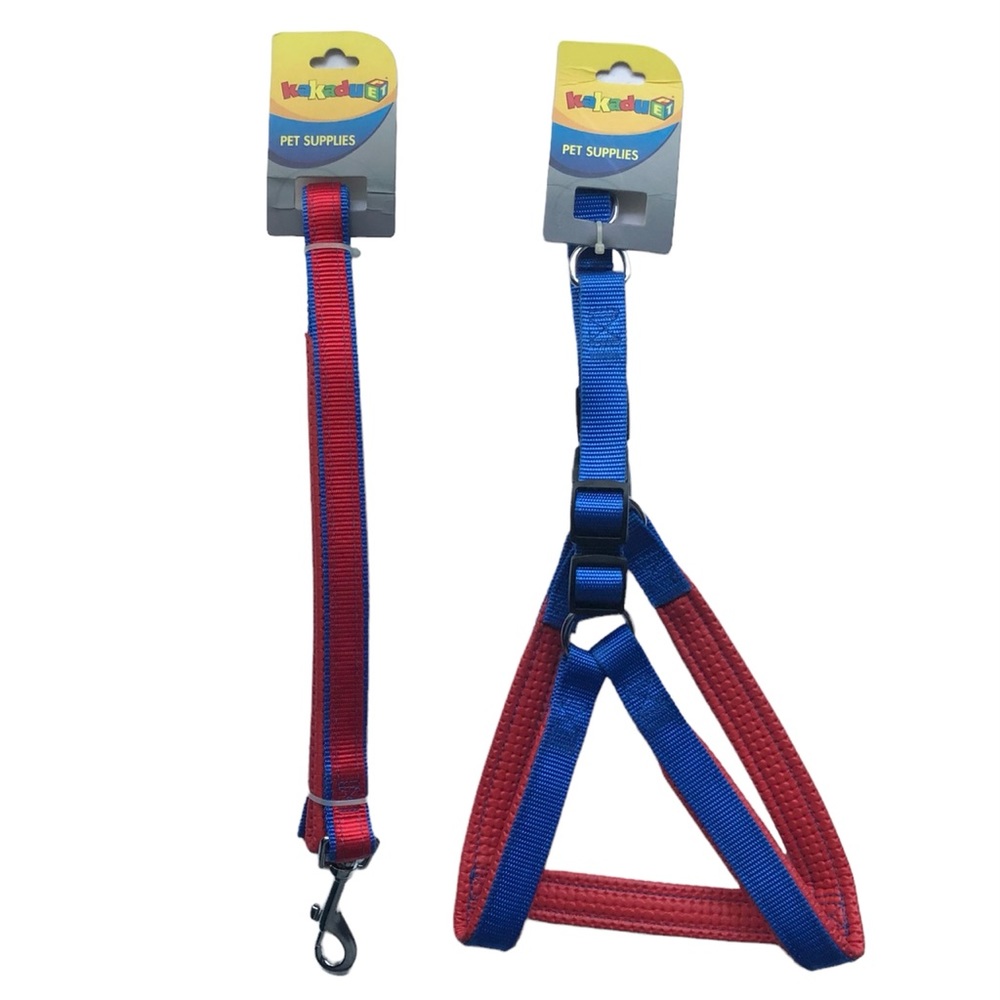 Dog Harness + Leash Set NEW NWT Blue Red Padded